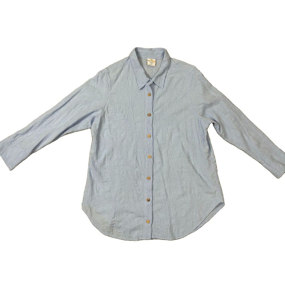 Sea Breeze Of California Embroidered Cotton Button Up Shirt- Women’s Large Blue